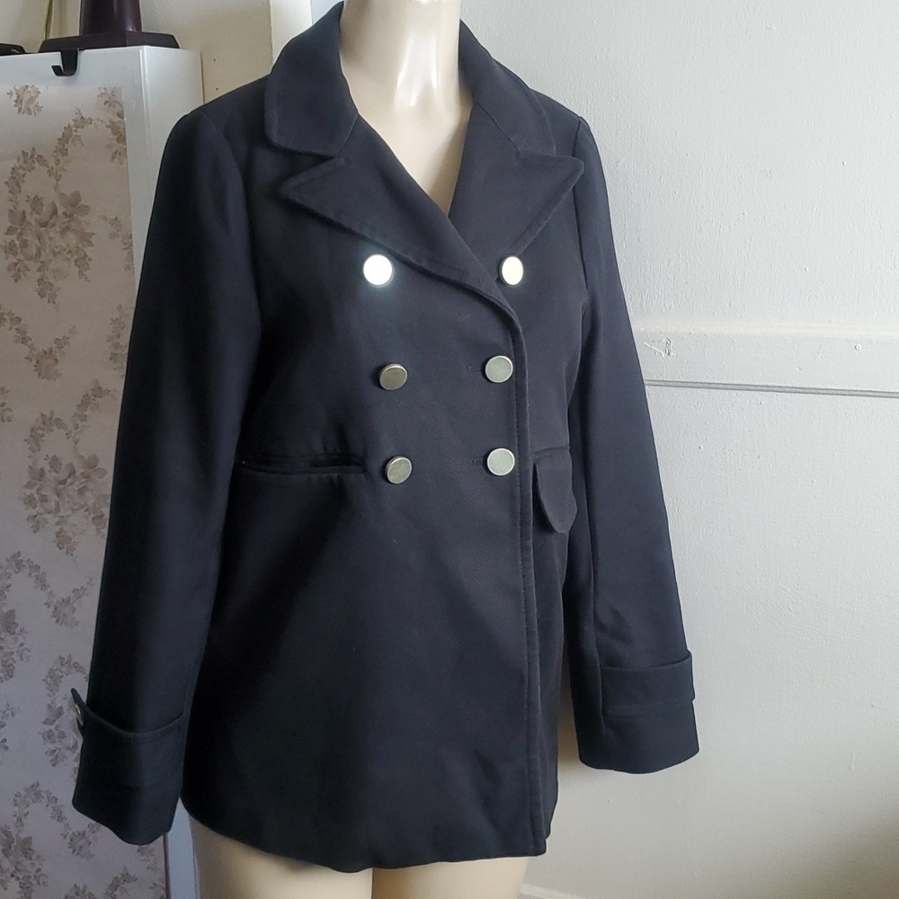 Gap Pea Coat Black Gold Buttons 100% Cotton Size S